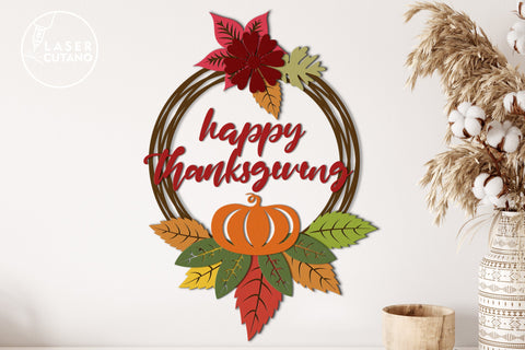 WREATH Thanksgiving Multilayer Laser Cut Files, Mandala, Round Sign SVG, 3D Designs, Paper Cut SVG LaserCutano 