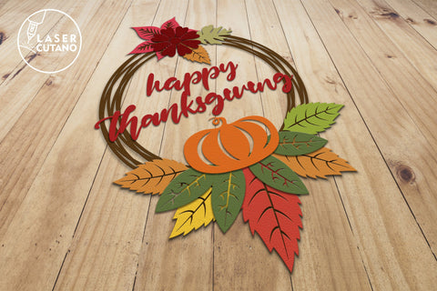 WREATH Thanksgiving Multilayer Laser Cut Files, Mandala, Round Sign SVG, 3D Designs, Paper Cut SVG LaserCutano 