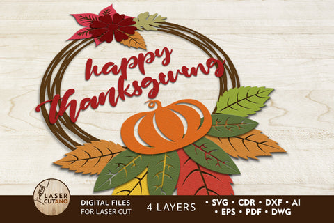 WREATH Thanksgiving Multilayer Laser Cut Files, Mandala, Round Sign SVG, 3D Designs, Paper Cut SVG LaserCutano 