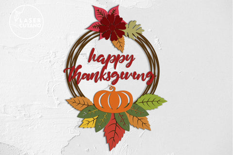 WREATH Thanksgiving Multilayer Laser Cut Files, Mandala, Round Sign SVG, 3D Designs, Paper Cut SVG LaserCutano 