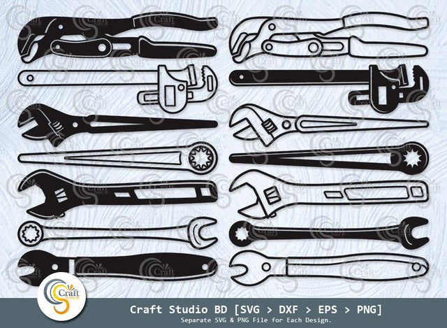 Wrench Silhouette, Wrench SVG, Wrench Icon Svg, Adjustable Wrench Svg, Mechanic Tools Svg, Combi Wrench Svg, Wrench Bundle SVG ETC Craft 