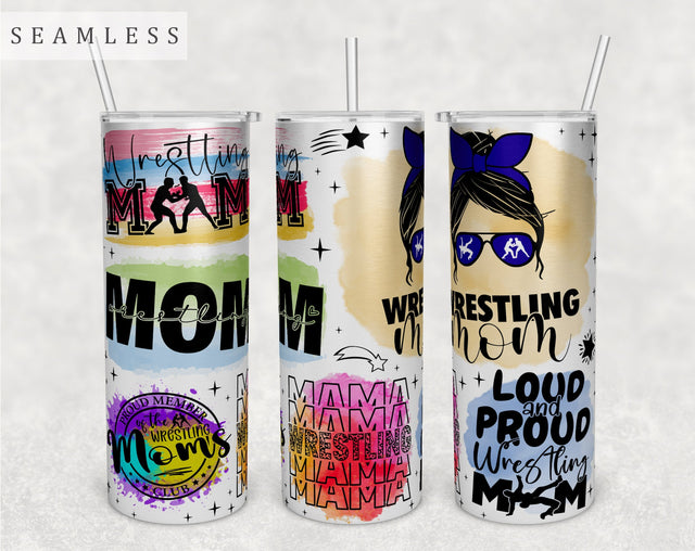 Wrestling Mom Tumbler Wrap, 20oz Skinny Tumbler Sublimation Design, Seamless Wrestling Mama Tumbler PNG Sublimation HappyDesignStudio 