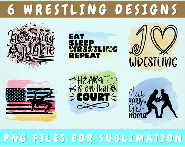 Wrestling Sublimation Designs Bundle, 6 Wrestling Quotes PNG Files, Wrestling Junkie PNG, Eat Sleep Wrestling Repeat PNG, I Love Wrestling PNG Sublimation HappyDesignStudio 