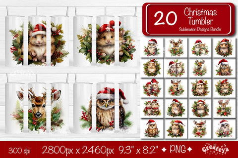 Xmas Tumbler Owl Tumbler wrap png 20 Oz Baby Animals sublimation design Christmas Tumbler Bundle Sublimation Createya Design 