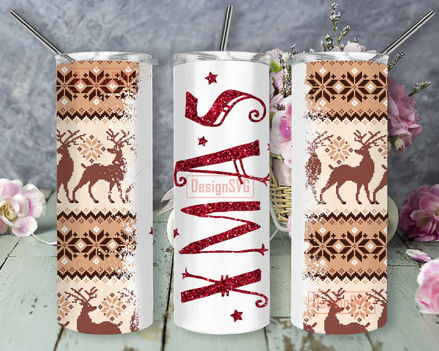 Xmas Tumbler Png, Christmas Glitter 20oz Skinny Tumler, Christmas Embroidery Deer Tumbler Wrap, Merry Christmas Sublimation Design, Instant Download Sublimation DesignSVG 