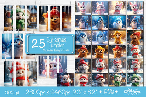 Xmas Tumbler wrap png 20 Oz Baby Animals sublimation design Christmas Tumbler Bundle Sublimation Createya Design 