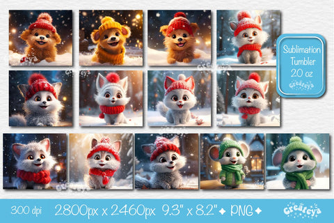 Xmas Tumbler wrap png 20 Oz Baby Animals sublimation design Christmas Tumbler Bundle Sublimation Createya Design 