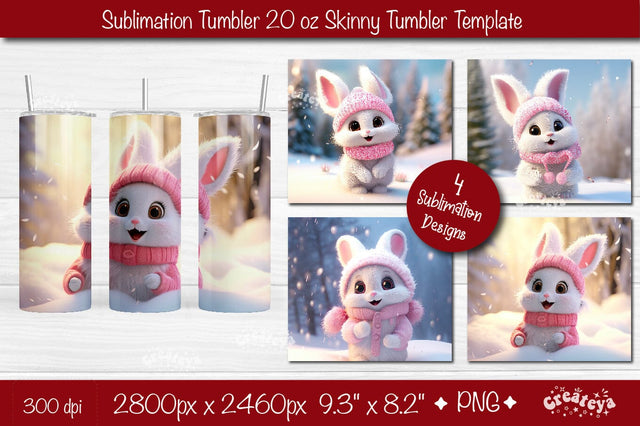 Xmas Tumbler wrap png 20 Oz Christmas Bunny sublimation design Christmas Tumbler Baby Animal Sublimation Createya Design 