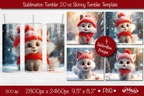 Xmas Tumbler wrap png 20 Oz Christmas Cat sublimation design Christmas Tumbler Kitty Sublimation Createya Design 