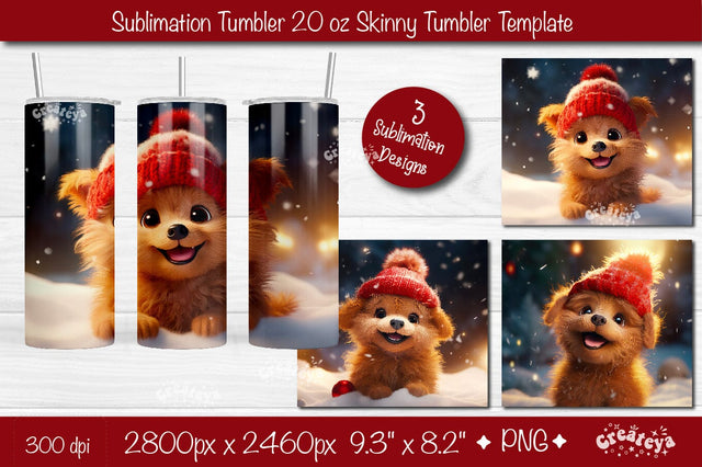 Xmas Tumbler wrap png 20 Oz Christmas Dog sublimation design Christmas Tumbler Puppy Sublimation Createya Design 