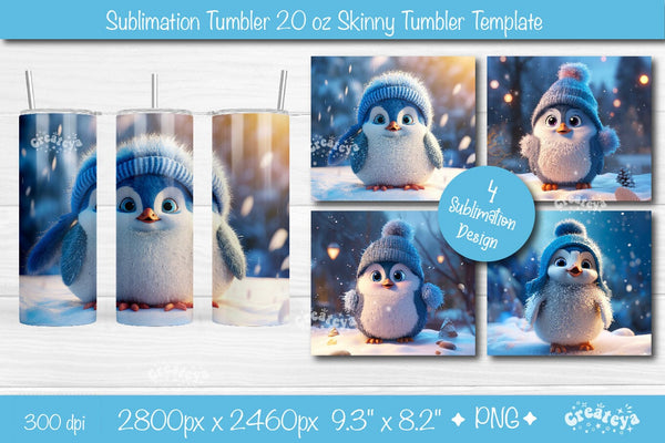 20 Oz Skinny Tumbler Sublimation SEAMLESS Winter Penguin Arctic