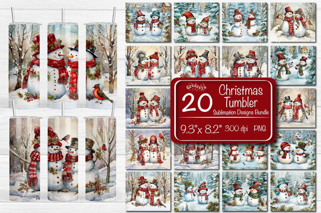 Xmas Tumbler wrap png 20 Oz Snowman sublimation design Christmas Tumbler Bundle Sublimation Createya Design 