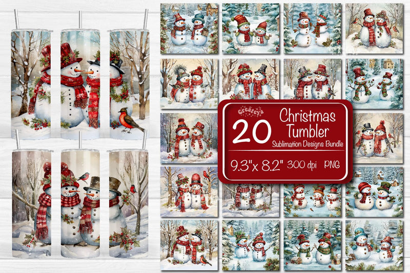 Xmas Tumbler wrap png 20 Oz Snowman sublimation design Christmas Tumbler Bundle Sublimation Createya Design 