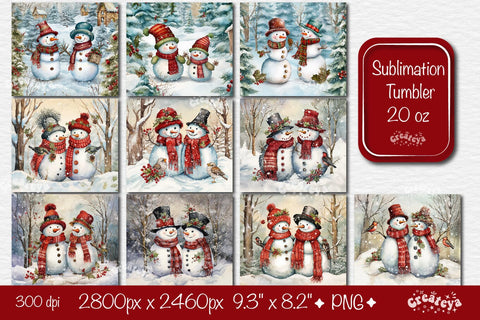 Xmas Tumbler wrap png 20 Oz Snowman sublimation design Christmas Tumbler Bundle Sublimation Createya Design 