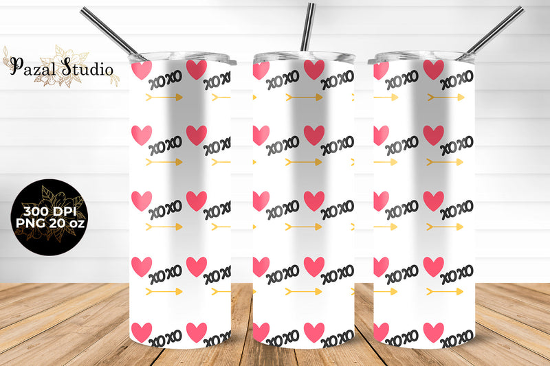 XOXO Hearts Pattern 20 oz Skinny Tumbler Wrap Sublimation Design Sublimation Pazal Studio 