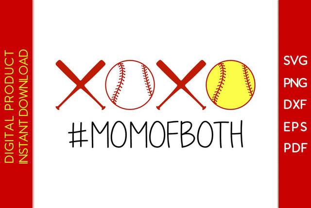 XOXO Mom Of Both Softball Baseball Valentine's Day SVG PNG EPS Cut File SVG Creativedesigntee 