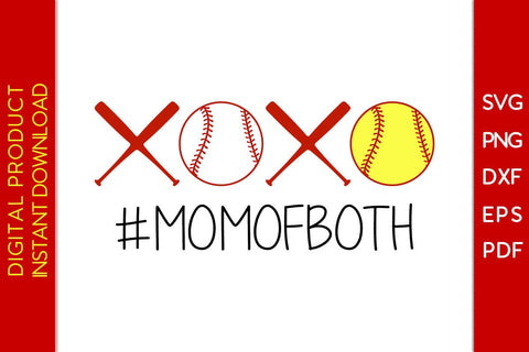 XOXO Mom Of Both Softball Baseball Valentine's Day SVG PNG EPS Cut File SVG Creativedesigntee 