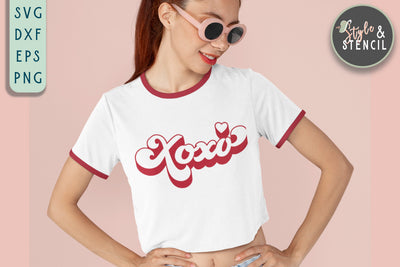 Xoxo SVG - Valentine Shirt SVG - Retro Valentine SVG Style and Stencil 