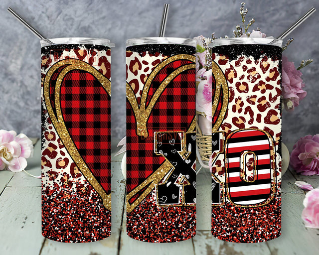 Xoxo Tumbler Png, Heart Valentine Plaid 20oz Skinny Tumbler, Leopard Glitter Tumbler Wrap, Valentine's Day Gift, Digital Download Sublimation DesignSVG 