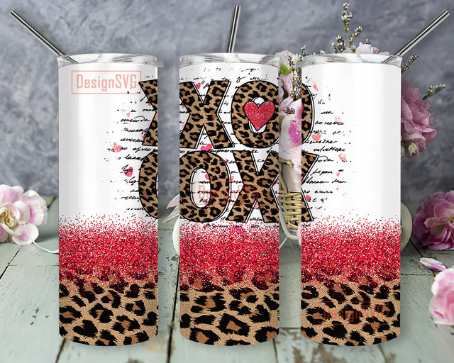 XOXO Tumbler Png, Valentine Glitter Leopard 20oz Tumbler Wrap, XOXO Leopard Design Png, Heart Glitter Png, Valentine Day Sublimation Design for Straight, Instant Download Sublimation DesignSVG 