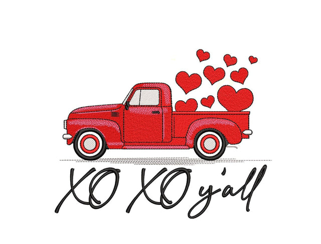 XoXo Y'all Embroidery design, Valentine's Day Truck Embroidery File, 3 sizes, Instant Download Embroidery/Applique DESIGNS Nino Nadaraia 