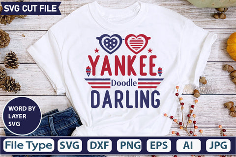 Yankee Doodle Darling Svg Cut File, SVG Patriotic Fighter Pilot Aviator Sunglasses Stars Stripes Clipart Clip Art Sublimation or Vinyl Shirt Design SVG DesignPlante 503 