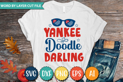 Yankee Doodle Darling SVG Cut File SVGs quotes-and-sayings food-drink mini-bundles print-cut on-sale Clipart Clip Art Sublimation or Vinyl Shirt Design SVG DesignPlante 503 