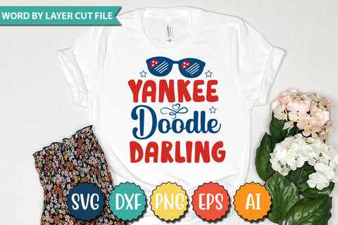 Yankee Doodle Darling SVG Cut File SVGs quotes-and-sayings food-drink mini-bundles print-cut on-sale Clipart Clip Art Sublimation or Vinyl Shirt Design SVG DesignPlante 503 