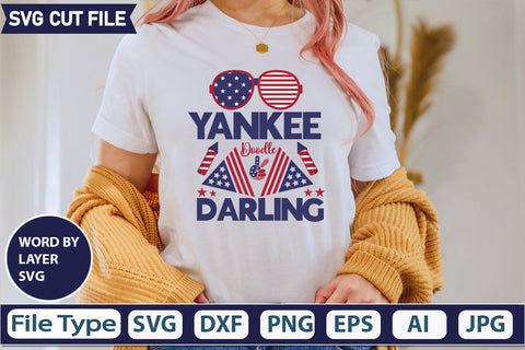 Yankee Doodle Darling Svtg Cut File, SVG Patriotic Fighter Pilot Aviator Sunglasses Stars Stripes Clipart Clip Art Sublimation or Vinyl Shirt Design SVG DesignPlante 503 