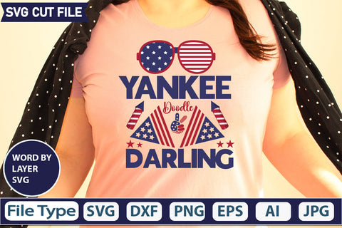 Yankee Doodle Darling Svtg Cut File, SVG Patriotic Fighter Pilot Aviator Sunglasses Stars Stripes Clipart Clip Art Sublimation or Vinyl Shirt Design SVG DesignPlante 503 