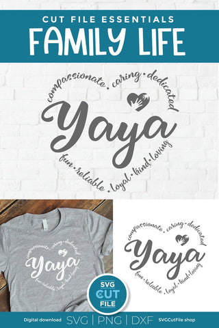 Yaya svg, grandma yaya svg, cute yaya gift, mother's day yaya, grandma svg, grandparent svg, grandmother, svg dxf png, yaya with heart words SVG SVG Cut File 
