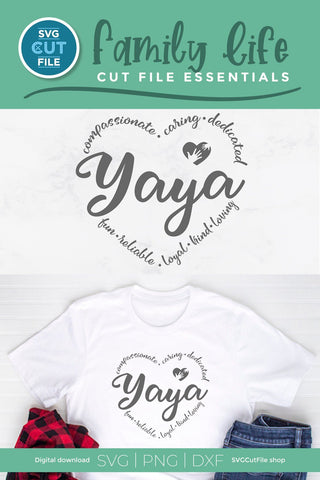 Yaya svg, grandma yaya svg, cute yaya gift, mother's day yaya, grandma svg, grandparent svg, grandmother, svg dxf png, yaya with heart words SVG SVG Cut File 