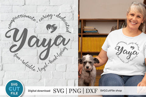 Yaya svg, grandma yaya svg, cute yaya gift, mother's day yaya, grandma svg, grandparent svg, grandmother, svg dxf png, yaya with heart words SVG SVG Cut File 