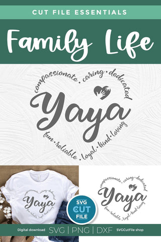 Yaya svg, grandma yaya svg, cute yaya gift, mother's day yaya, grandma svg, grandparent svg, grandmother, svg dxf png, yaya with heart words SVG SVG Cut File 