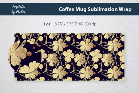 Yellow 4-leaf Clover Coffee Mug Wrap for Sublimation Sublimation Templates by Pauline 