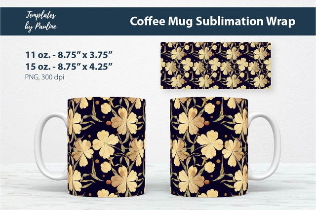 Yellow 4-leaf Clover Coffee Mug Wrap for Sublimation Sublimation Templates by Pauline 