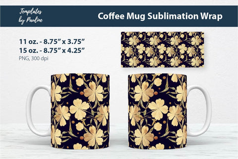Yellow 4-leaf Clover Coffee Mug Wrap for Sublimation Sublimation Templates by Pauline 
