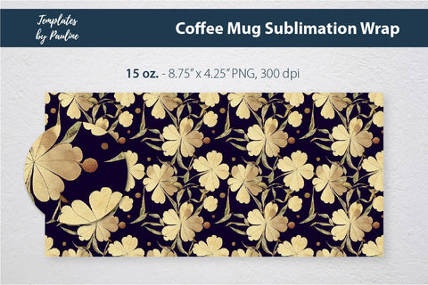 Yellow 4-leaf Clover Coffee Mug Wrap for Sublimation Sublimation Templates by Pauline 