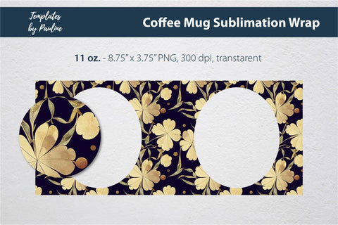 Yellow 4 Leaf Clover Oval Photo Mug Wrap for Sublimation Sublimation Templates by Pauline 