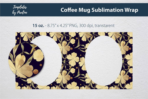 Yellow 4 Leaf Clover Oval Photo Mug Wrap for Sublimation Sublimation Templates by Pauline 