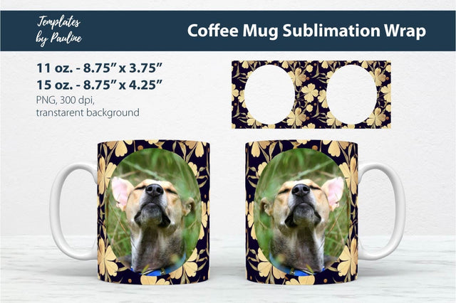 Yellow 4 Leaf Clover Oval Photo Mug Wrap for Sublimation Sublimation Templates by Pauline 