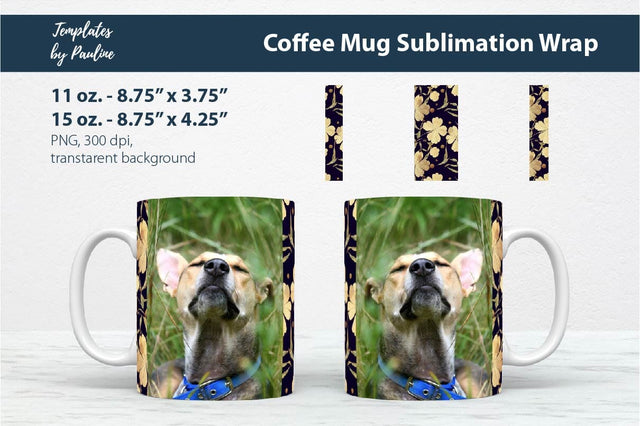 Yellow 4 Leaf Clover Rectangle Photo Mug Wrap for Sublimation Sublimation Templates by Pauline 