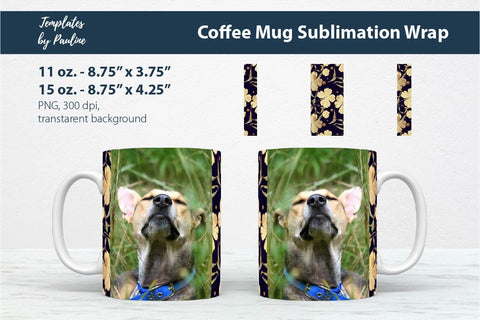 Yellow 4 Leaf Clover Rectangle Photo Mug Wrap for Sublimation Sublimation Templates by Pauline 