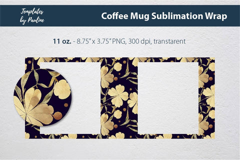 Yellow 4 Leaf Clover Square Photo Mug Wrap for Sublimation Sublimation Templates by Pauline 
