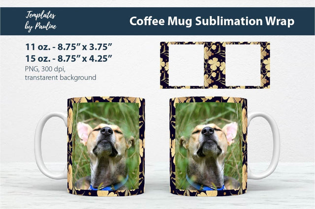 Yellow 4 Leaf Clover Square Photo Mug Wrap for Sublimation Sublimation Templates by Pauline 