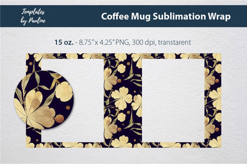 Yellow 4 Leaf Clover Square Photo Mug Wrap for Sublimation Sublimation Templates by Pauline 
