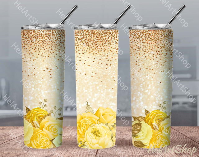 Yellow And Gold Floral Tumbler PNG, Bouquets SKINNY TUMBLER Sublimation _HelArtShop_ 