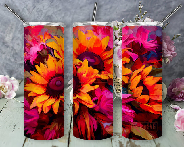 Yellow And Red Sunflowers 20oz Skinny Tumbler Png, Sunflower Color Tumbler, Red Sunflower Tumbler, Floral Tumbler, Summer Spring Cup, Neon Sunflower Tumbler Sublimation DesignSVG 