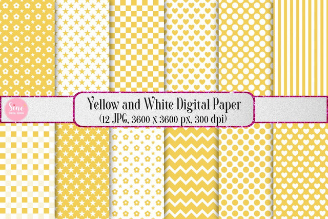 Yellow and White Pattern Seamless Digital Paper Backgrounds Digital Pattern SineDigitalDesign 