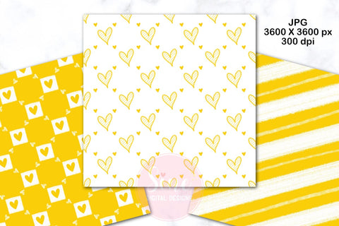 Yellow and White Valentines Digital Papers Backgrounds Set Digital Pattern SineDigitalDesign 